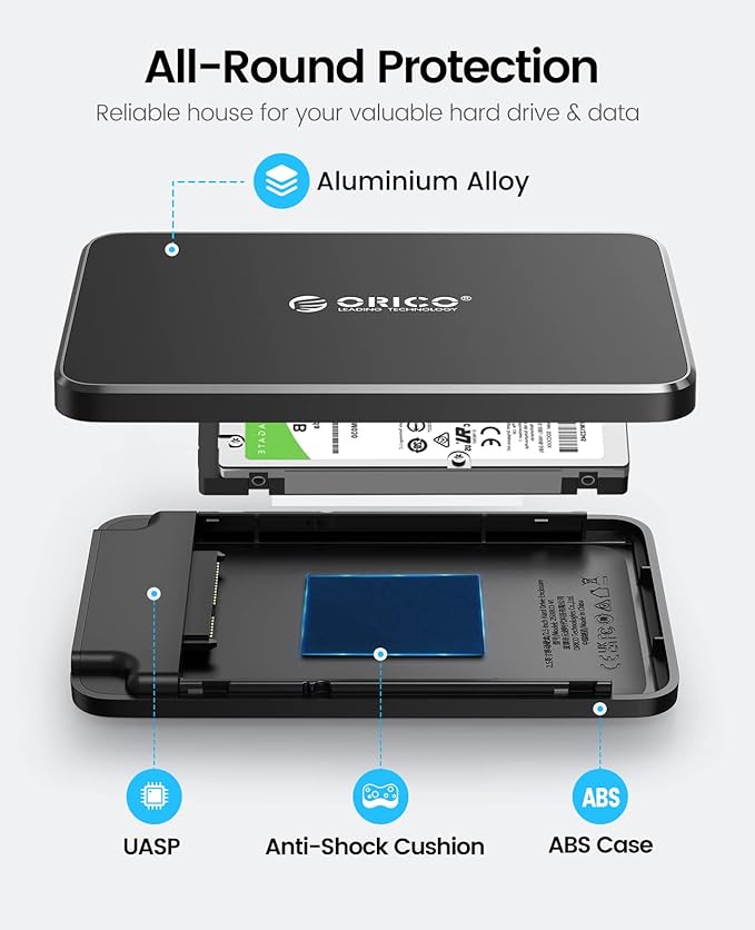 2.5 pouces SSD/HDD Enclourse: ORICO est entièrement compatible avec 2.5 pouces SATA HDD/SSD,